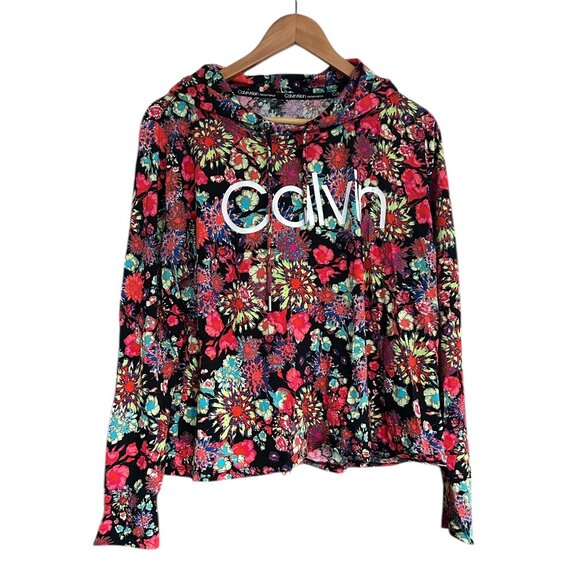 Calvin Klein Performance Cropped Hoodie XL Floral Print Cotton Modal Blend - Picture 1 of 6
